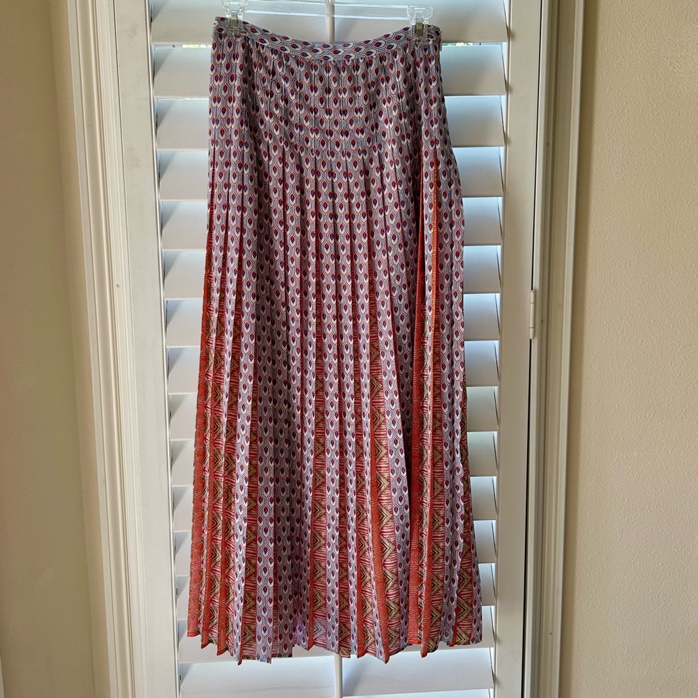 Sz 4P Maeve Anthropologie Nonie Maxi Skirt Orange pleated